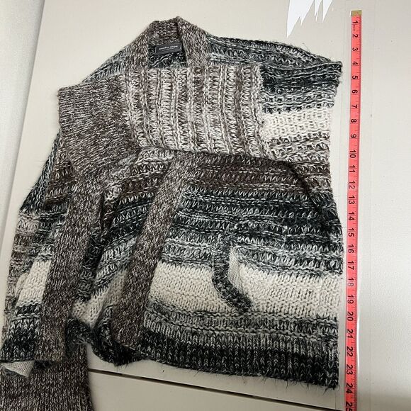 Wooden Ships Lagenlook Cardigan S/M Chunky Knit Striped Mohair Wool Open Front - Picture 8 of 13